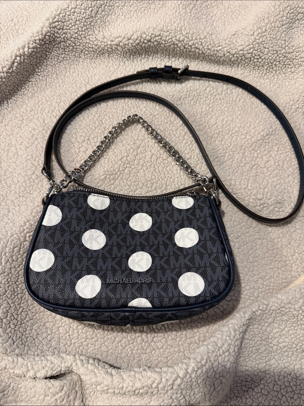 MICHAEL KORS Navy and White Polka Dot Crossbody mini Bag